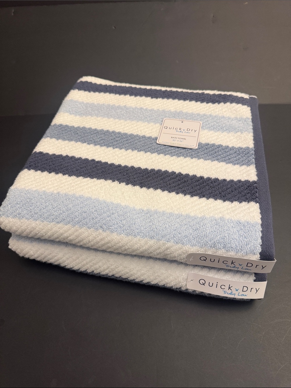2pc TRULY LOU Quick Dry 100% Cotton Stripe Bath Towel Set - Persian Blue - Picture 6 of 7